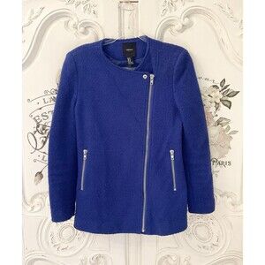 Forever 21 Coat Women's M Royal Blue Jacket Zip Front Wool Blend
